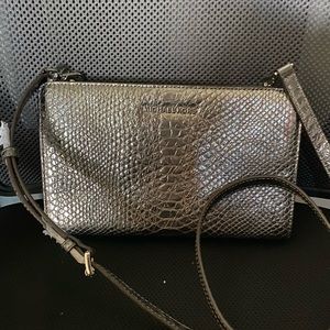 NWT Michael Kors Embossed Pewter Crossbody Clutch